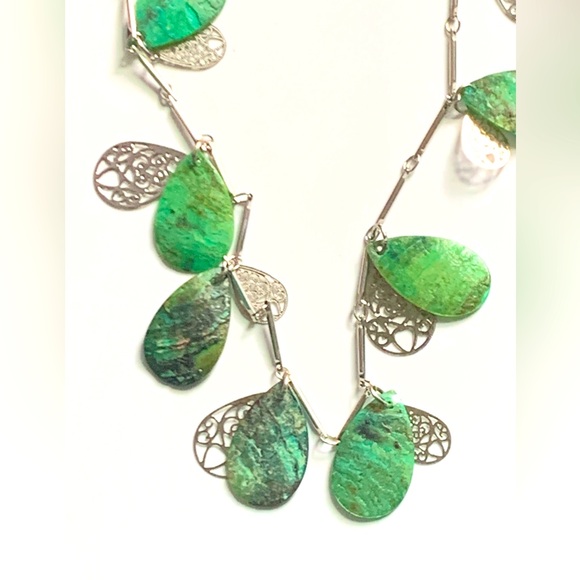 🐚14”/8” Double Strand Genuine Turquoise Shell w/ Silver Tone Delicate Filigree - Picture 4 of 12